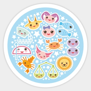 Funny Kawaii zodiac sign (bright blue background) Sticker